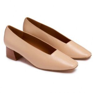 Miista Taissa Almond Square Toe Leather Block Heel Pumps Nude 5